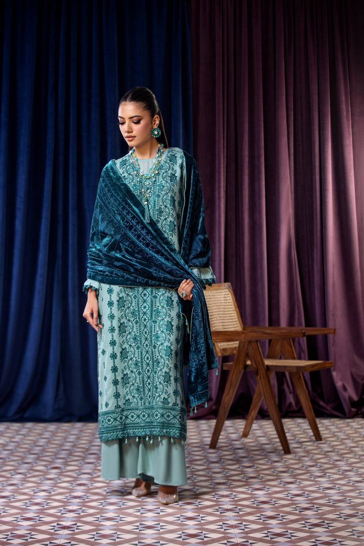 Embroidered Wool Ferozi Stitched Suit - Lala Brocade Vol I