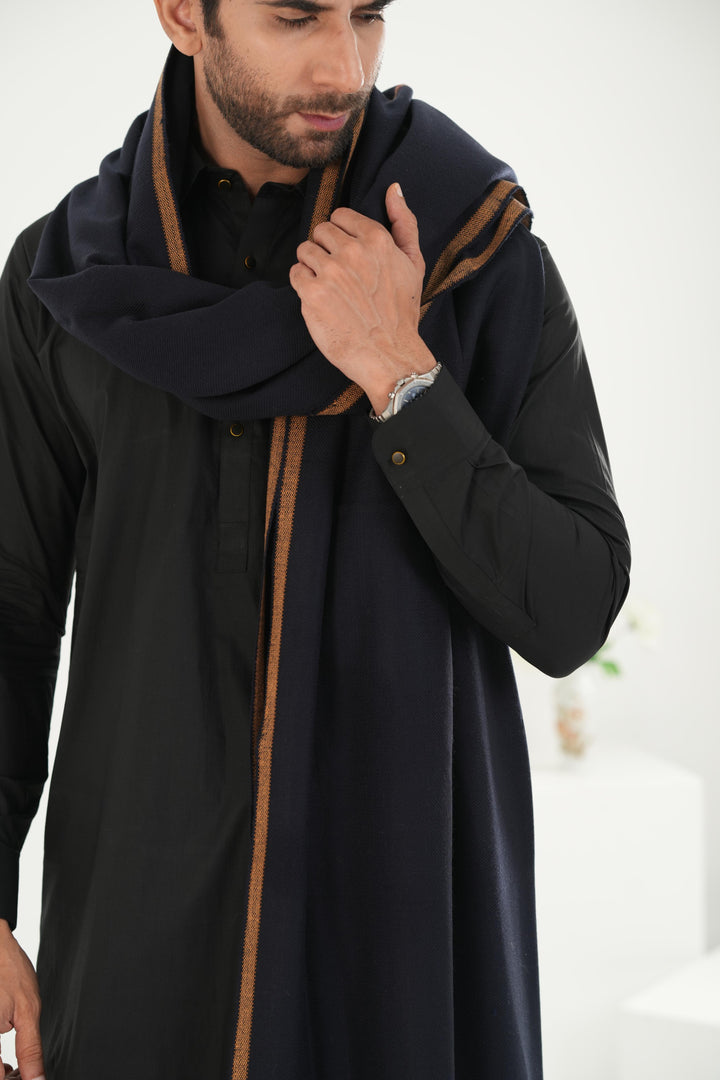 Premium Navy Blue Dhussa Wool Shawl - Jiah