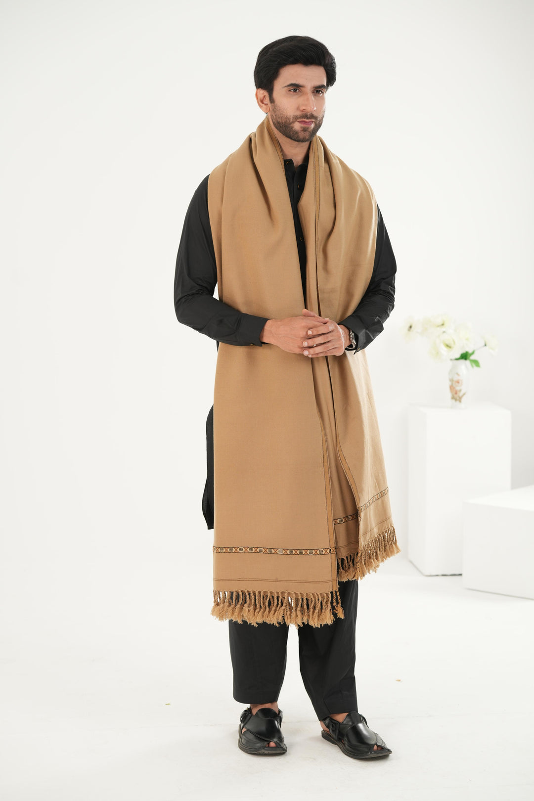 Premium Light Brown Dhussa Wool Shawl - Jiah