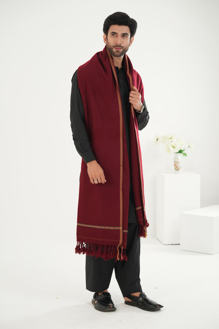 Premium Maroon Dhussa Wool Shawl - Jiah