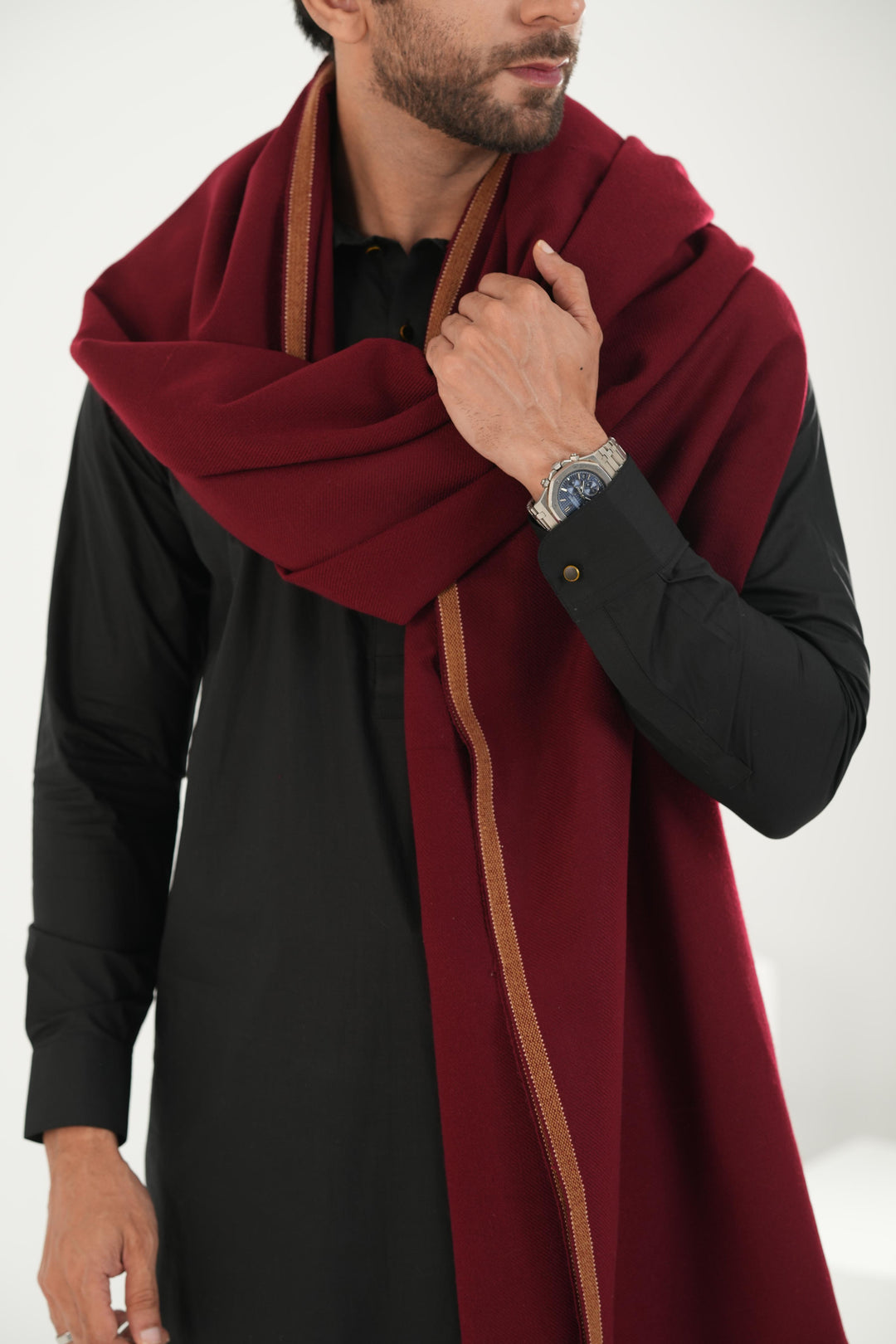 Premium Maroon Dhussa Wool Shawl - Jiah