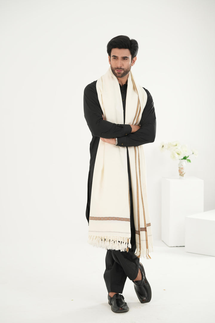 Premium Off White Dhussa Wool Shawl - Jiah
