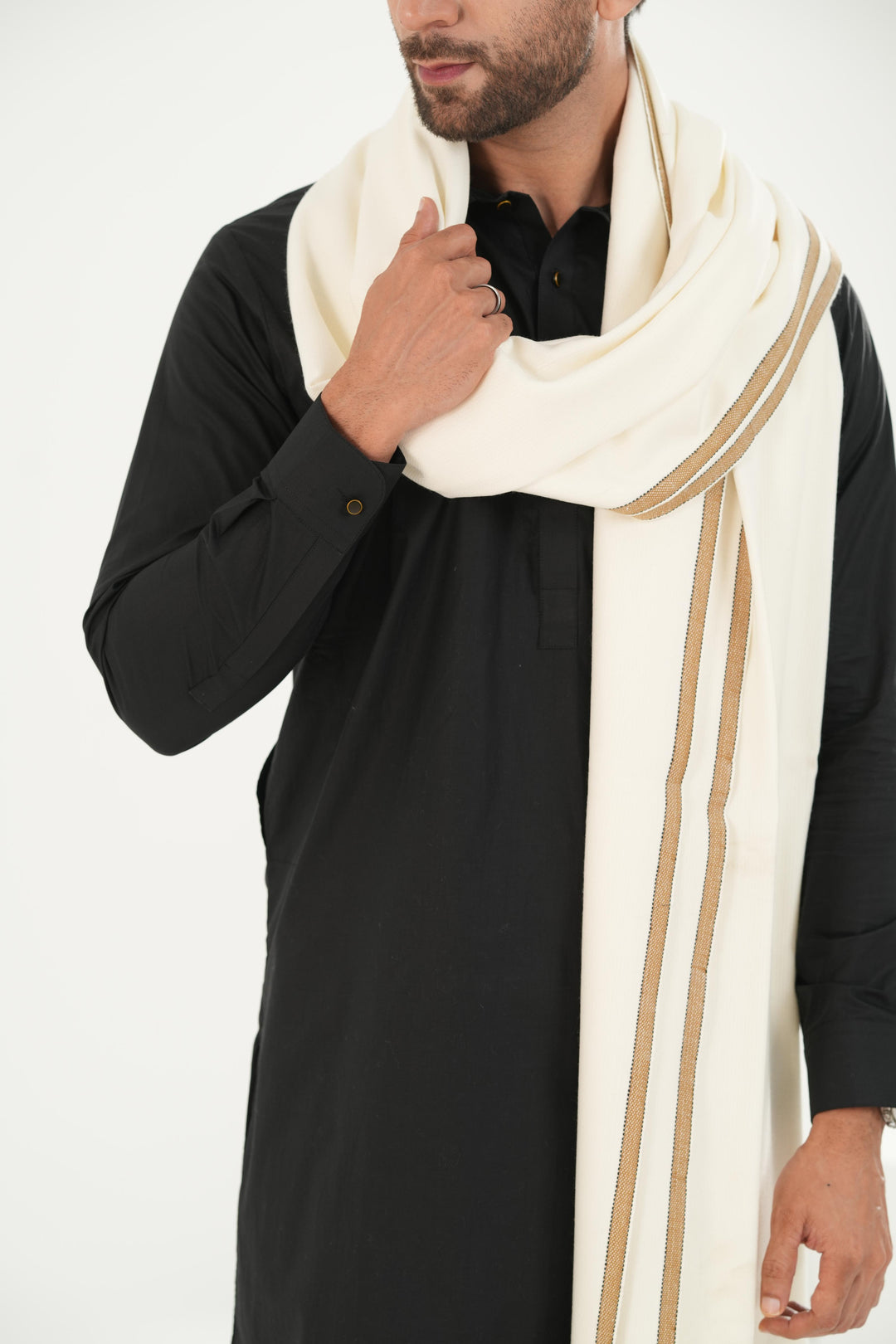 Premium Off White Dhussa Wool Shawl - Jiah