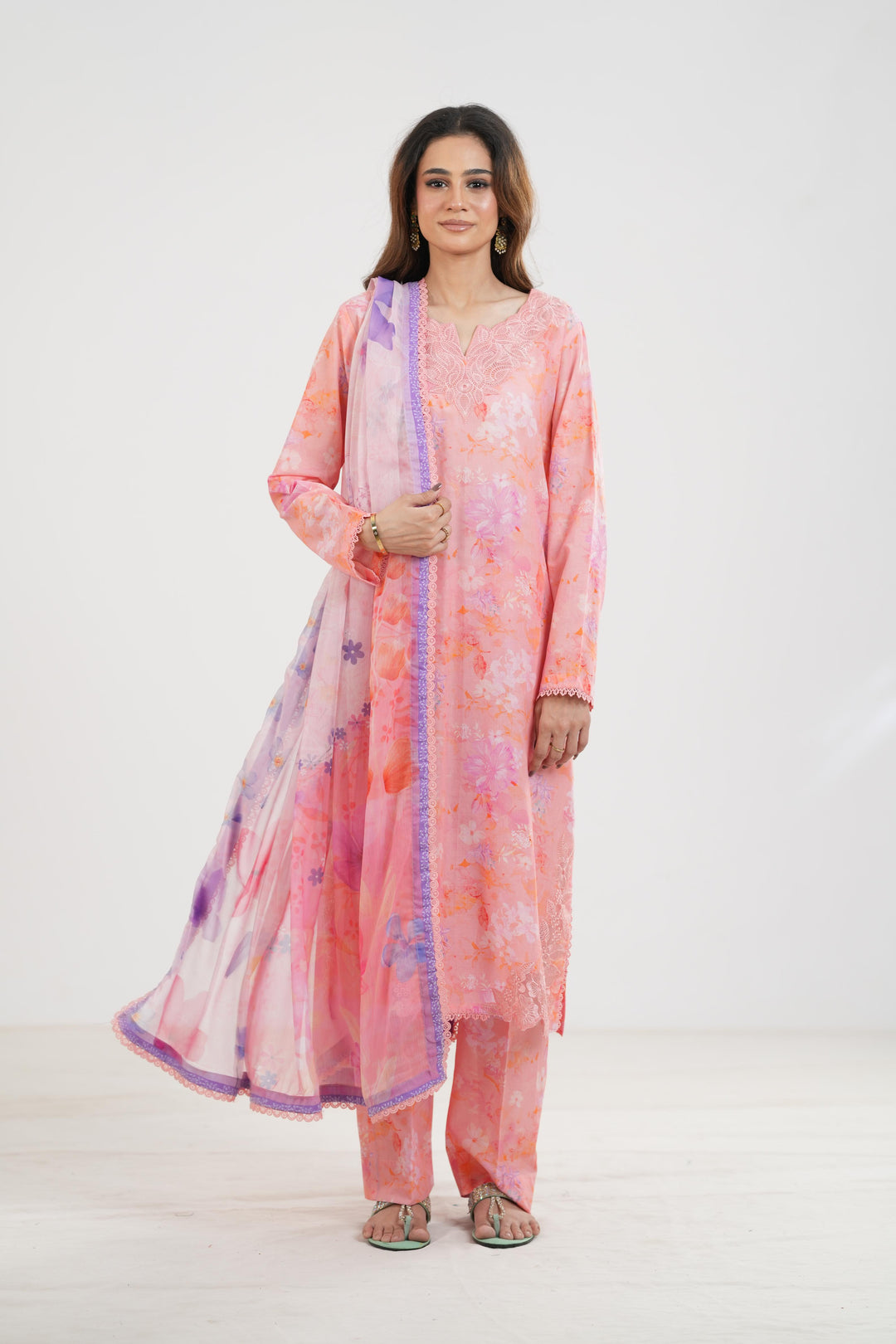 Blush Satin - Farasha Printed Essentials Stitched