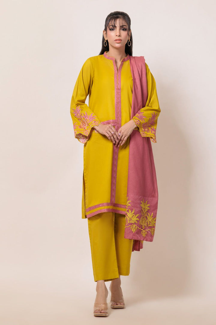 Dyed Cambric Schiffli Dhani Stitched Suit - Bonanza