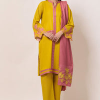 Dyed Cambric Schiffli Dhani Stitched Suit - Bonanza