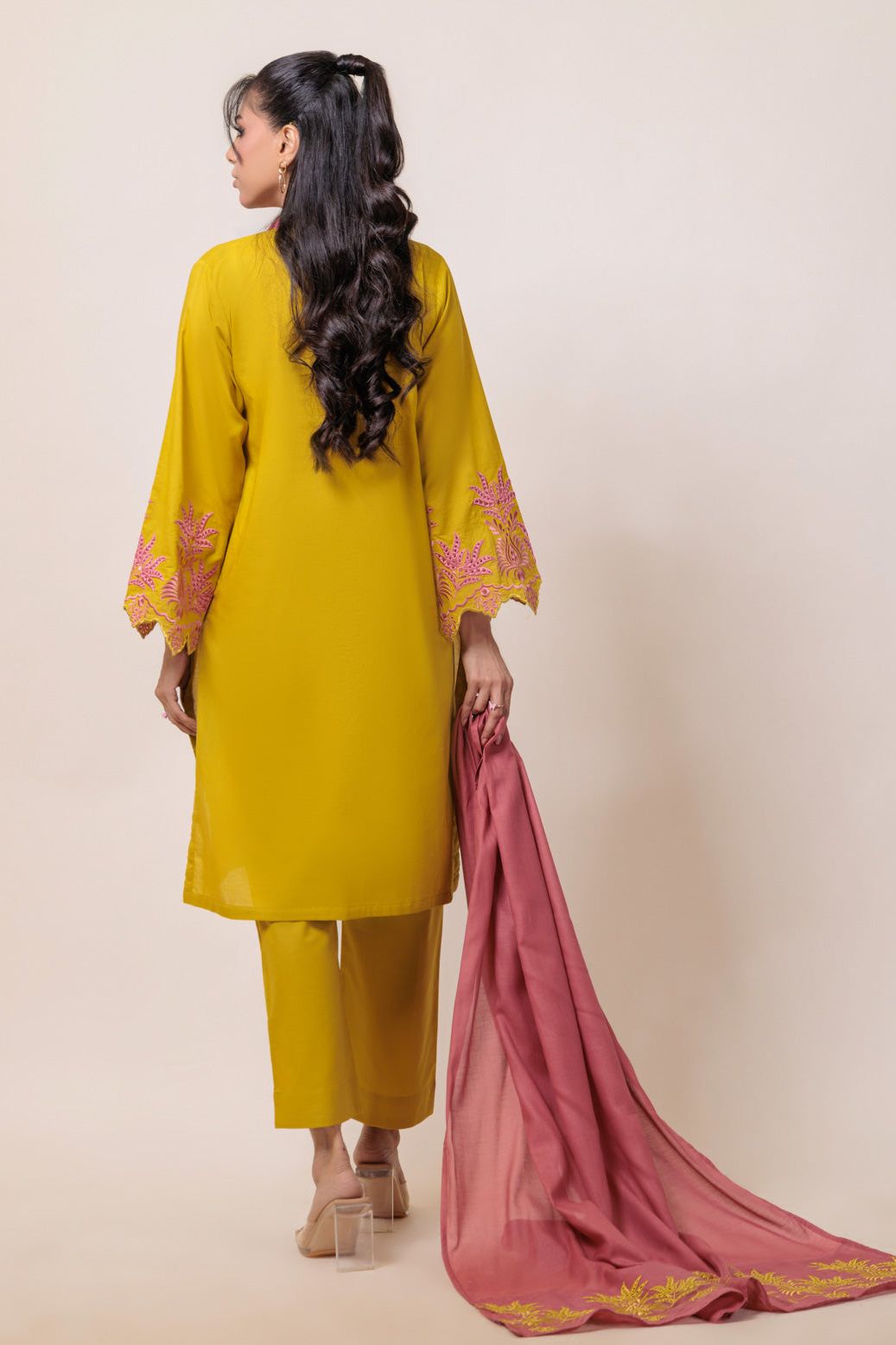 Dyed Cambric Schiffli Dhani Stitched Suit - Bonanza