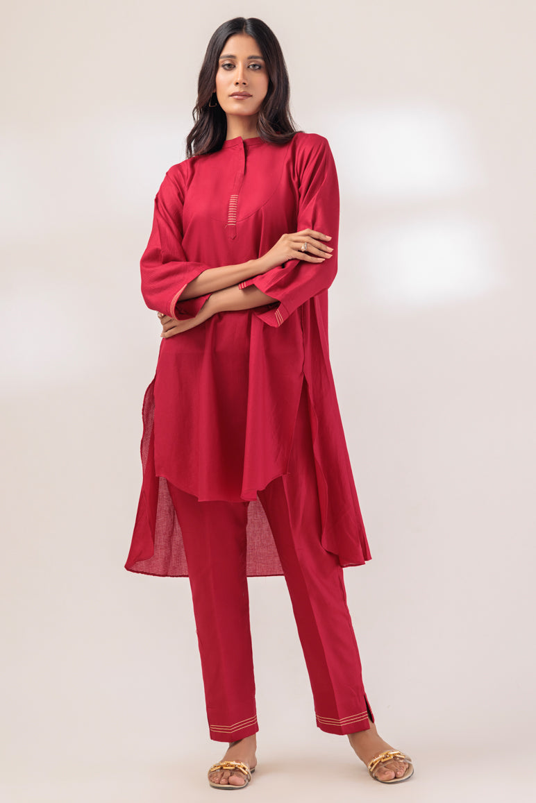 Dyed Dobby Red 2 Piece Stitched Suit - Bonanza