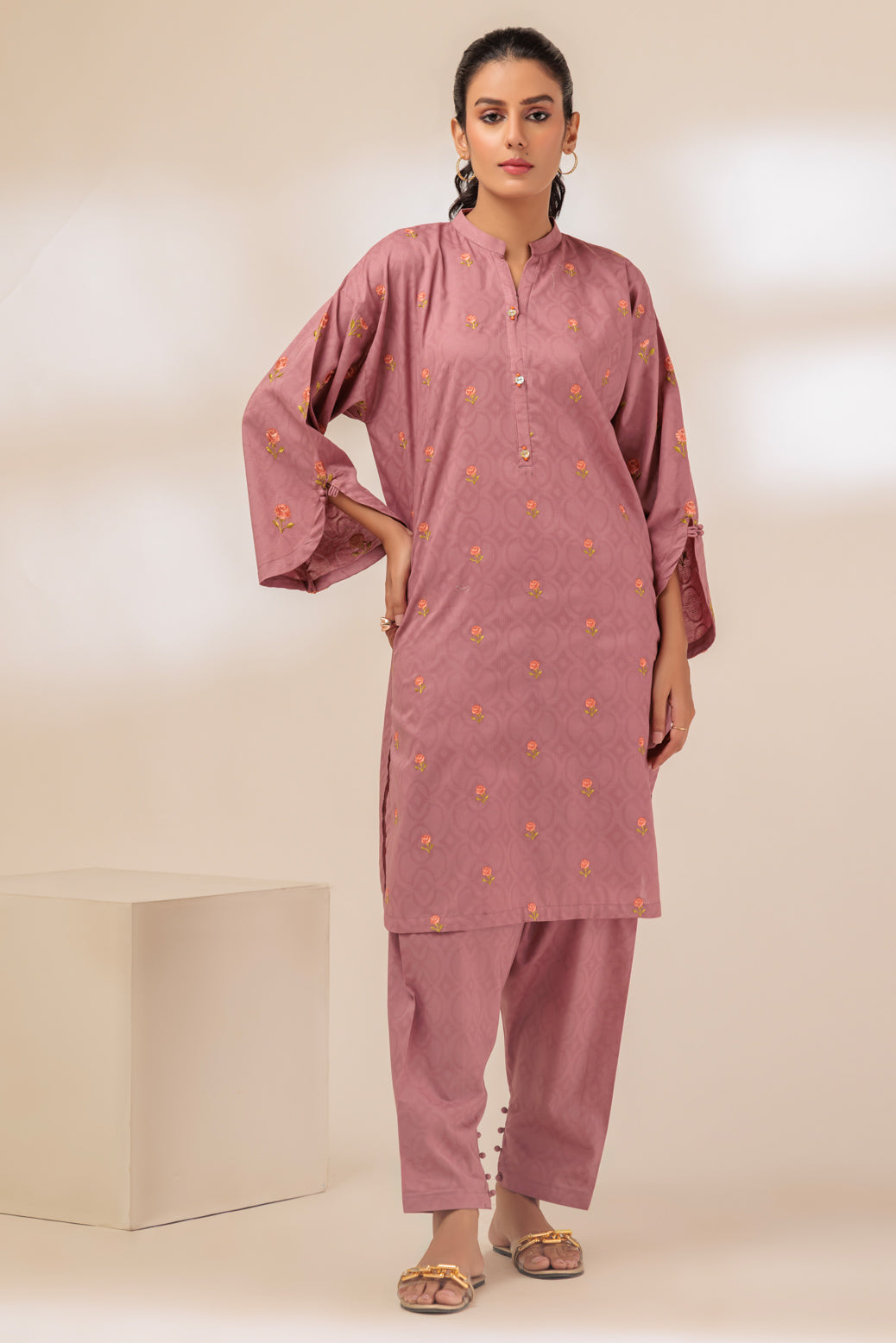 Jacquard Tea Pink 2 Piece Stitched Suit - Bonanza