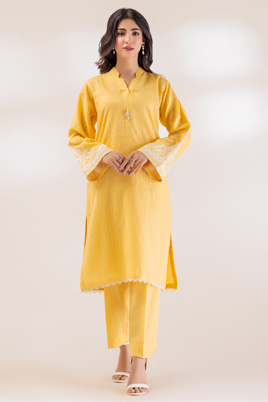 Jacquard Yellow 2 Piece Stitched Suit - Bonanza