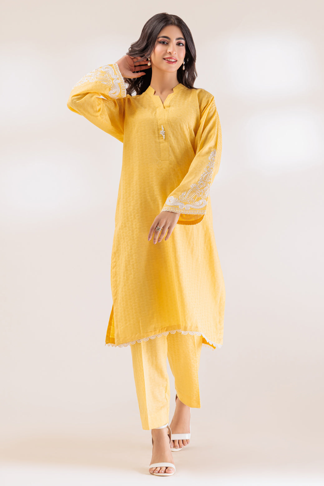 Jacquard Yellow 2 Piece Stitched Suit - Bonanza