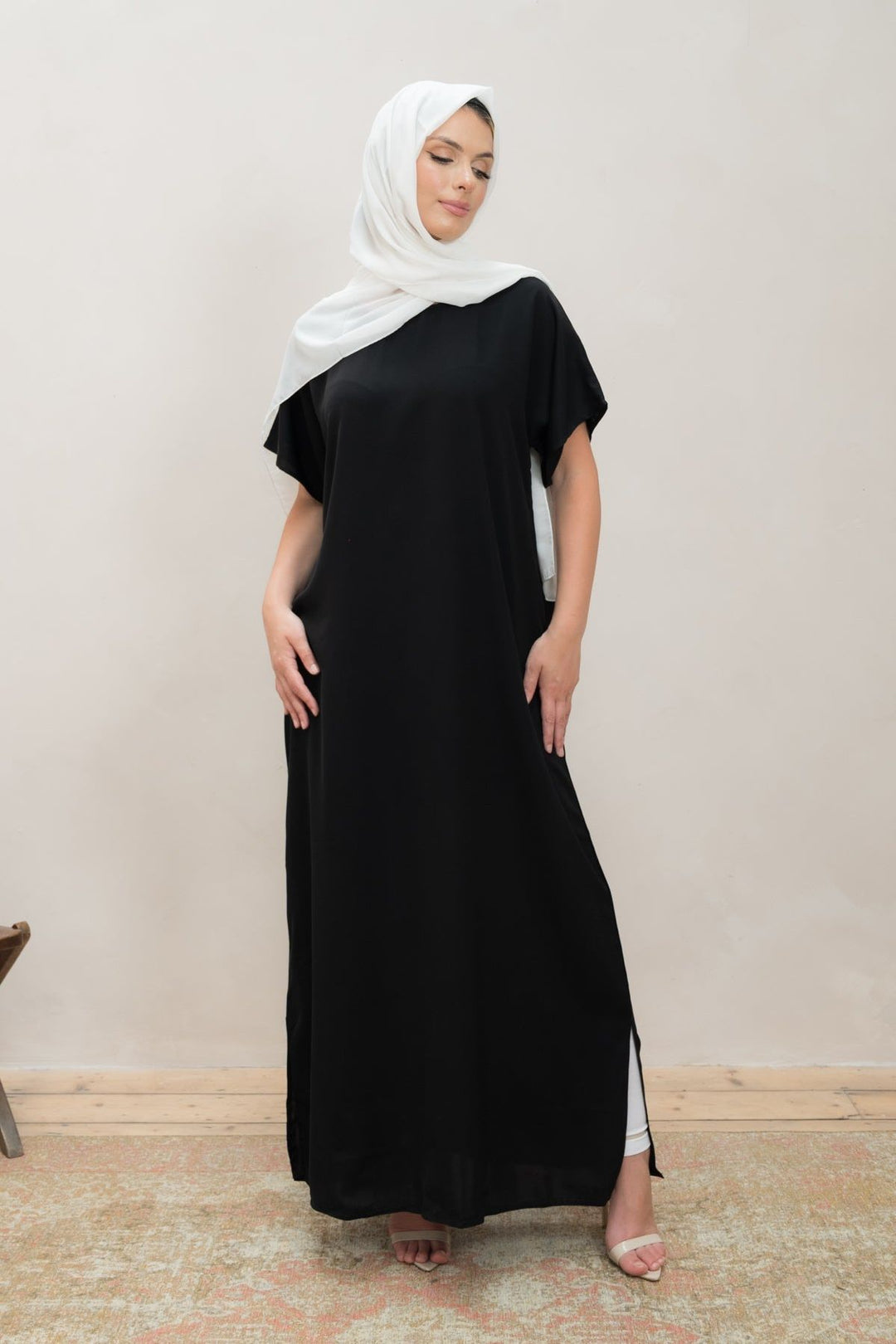 Black Short Sleeve Slip Dress Janan Black Short Sleeve Slip Dress Janan