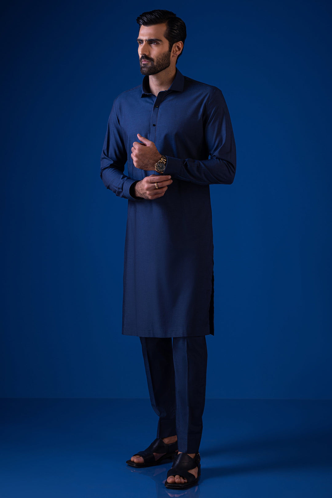 Cotton Prussian Blue Kurta Trouser - Cast & Crew