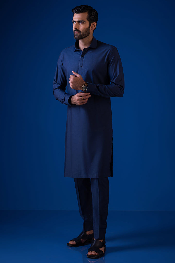 Cotton Prussian Blue Kurta Trouser - Cast & Crew