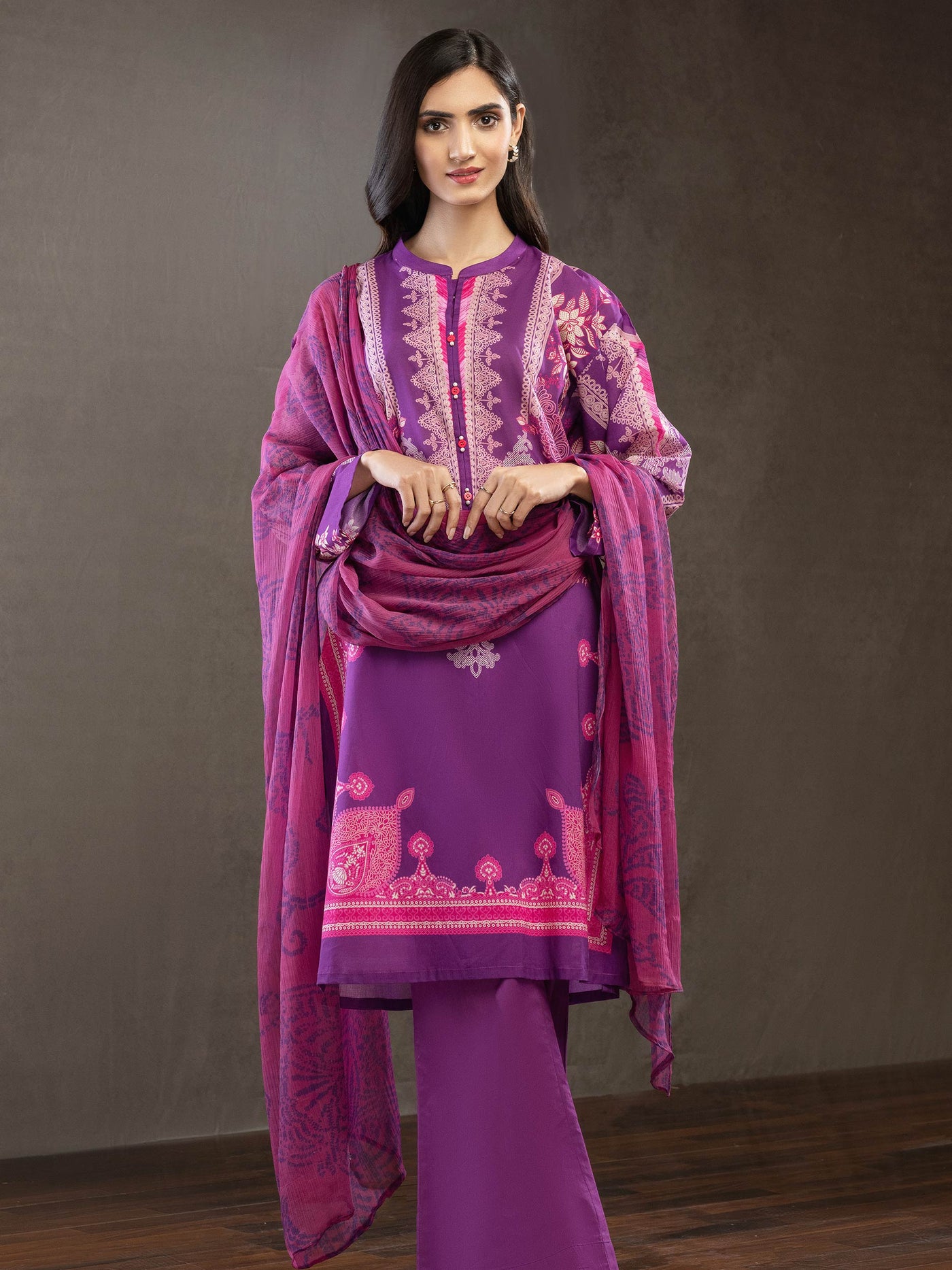 Lawn Purple Stitched Suit - Limelight