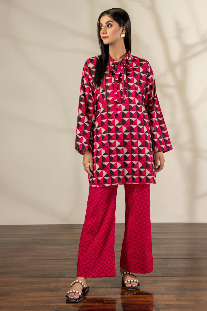 Lawn Red Stitched Suit - Limelight