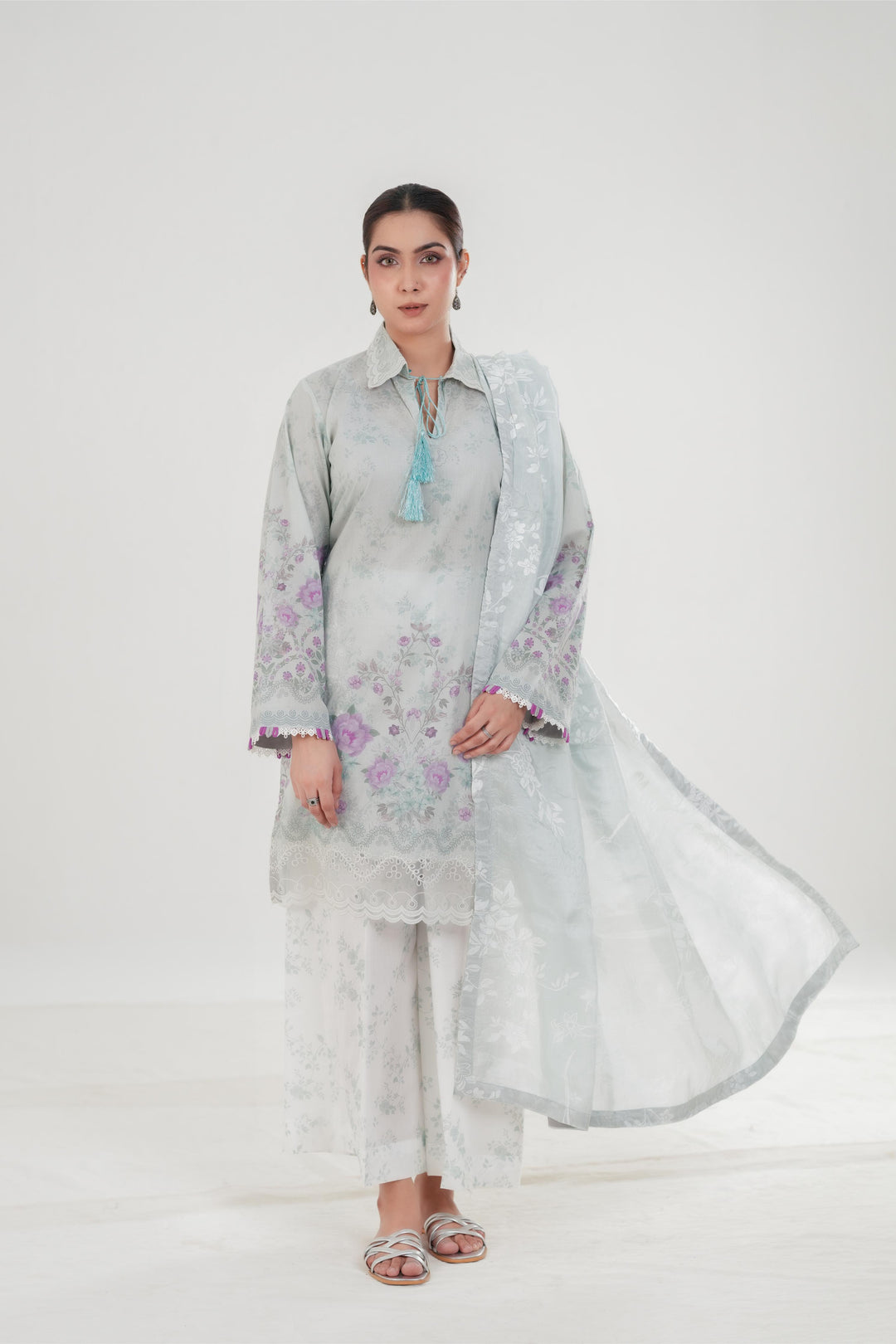 Carnation Grace - Cross Stitch Embroidered Lawn Stitched