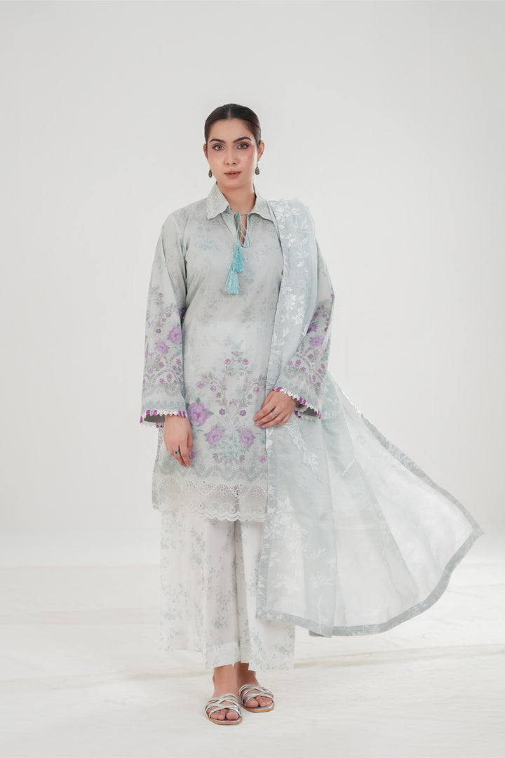Carnation Grace - Cross Stitch Embroidered Lawn Stitched