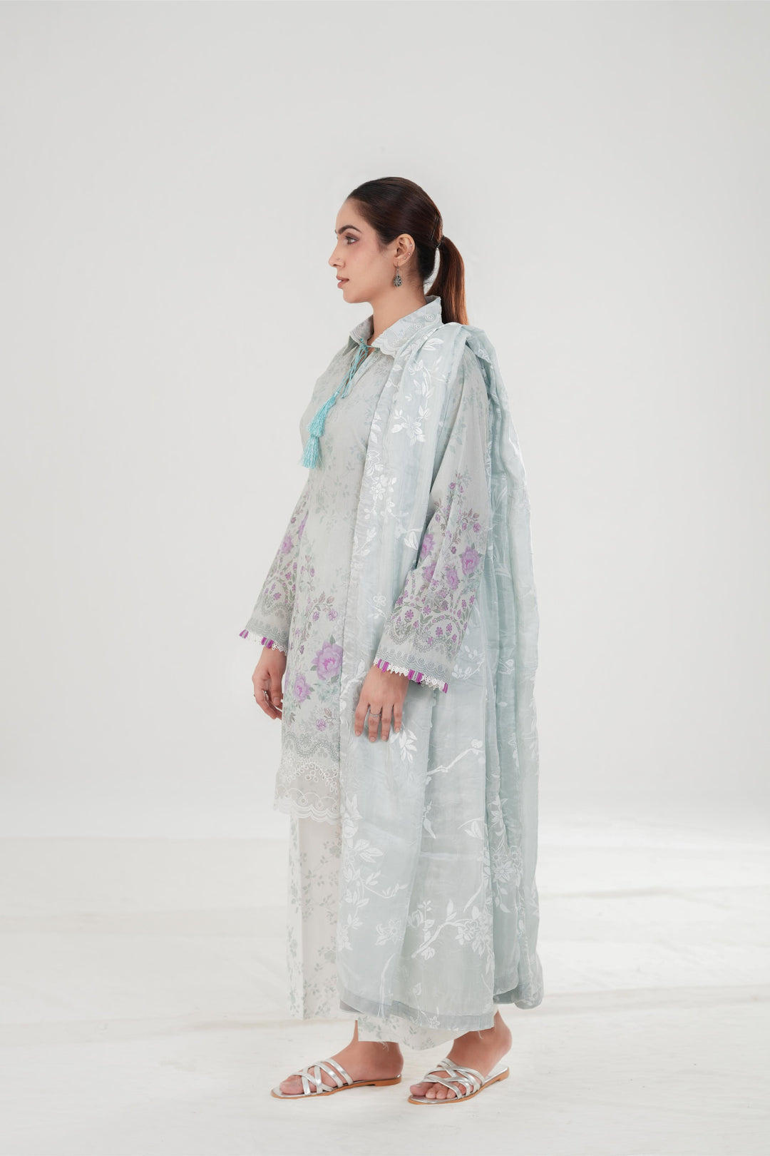 Carnation Grace - Cross Stitch Embroidered Lawn Stitched
