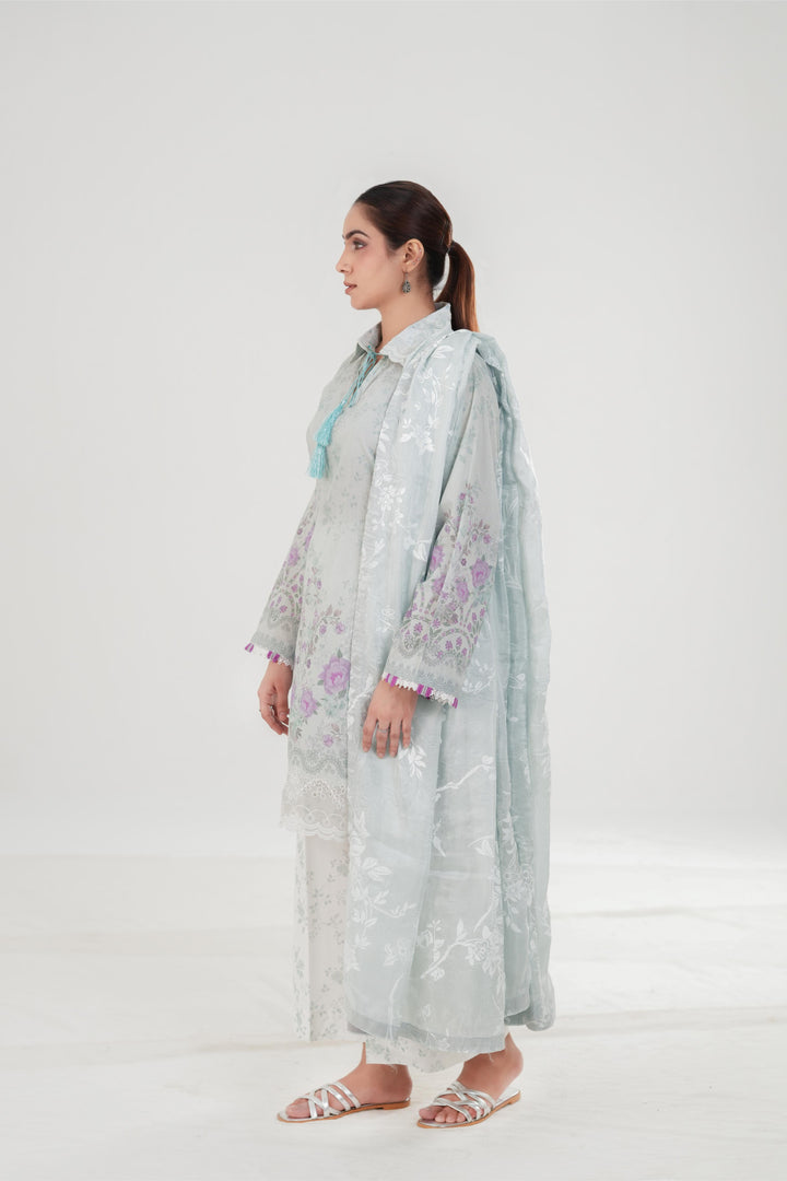 Carnation Grace - Cross Stitch Embroidered Lawn Stitched