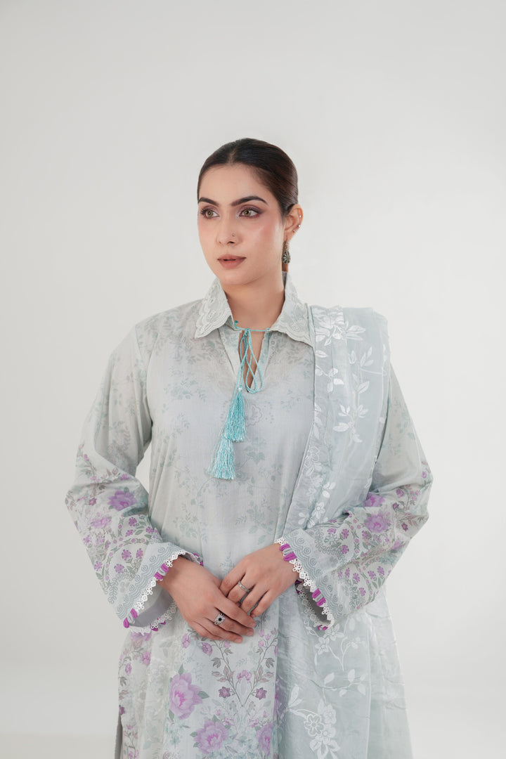 Carnation Grace - Cross Stitch Embroidered Lawn Stitched