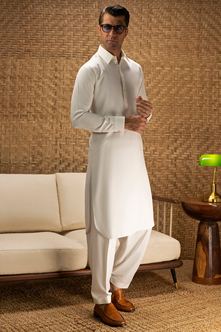 Blended Optical White Shalwar Kameez - Cast & Crew
