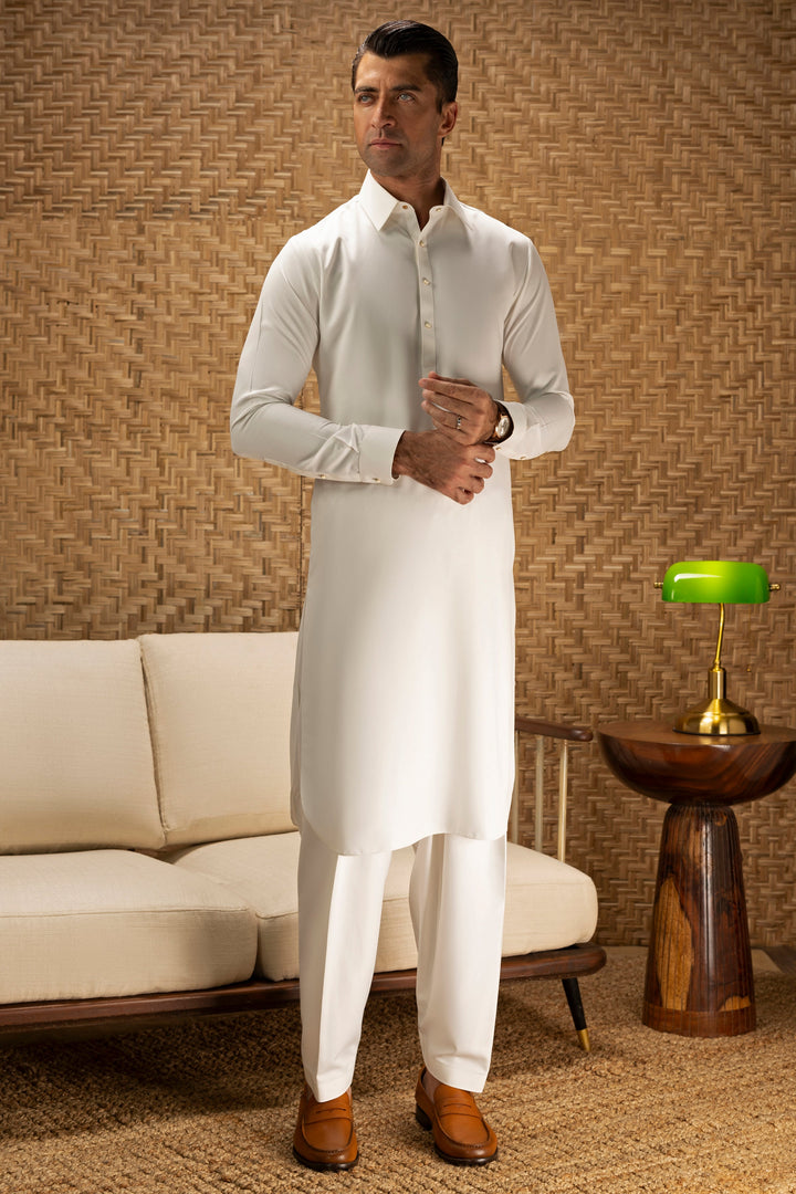 Blended Optical White Shalwar Kameez - Cast & Crew