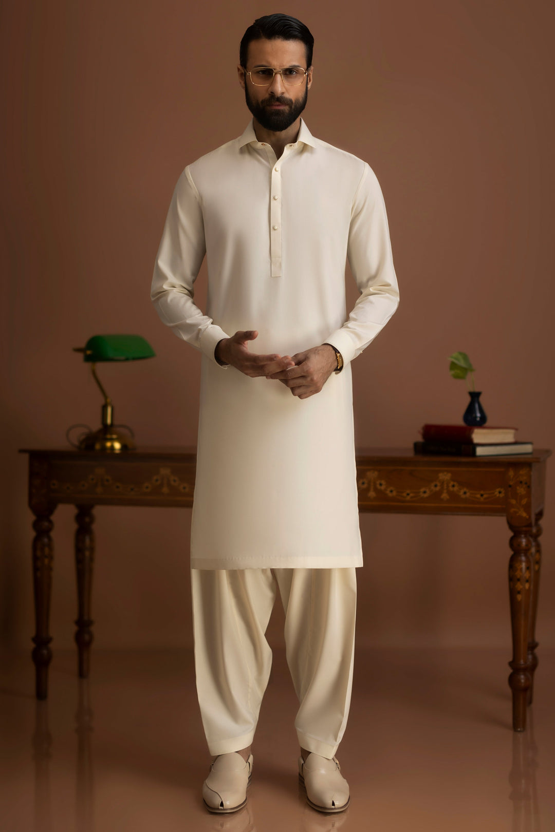 Blended Cream Shalwar Kameez - J. Junaid Jamshed