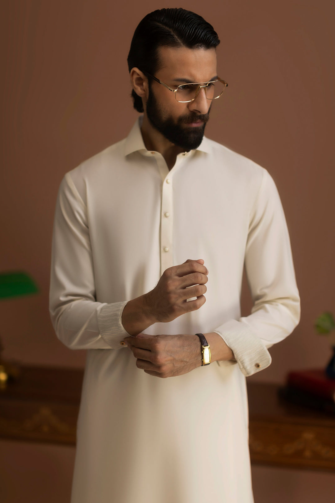 Blended Cream Shalwar Kameez - J. Junaid Jamshed