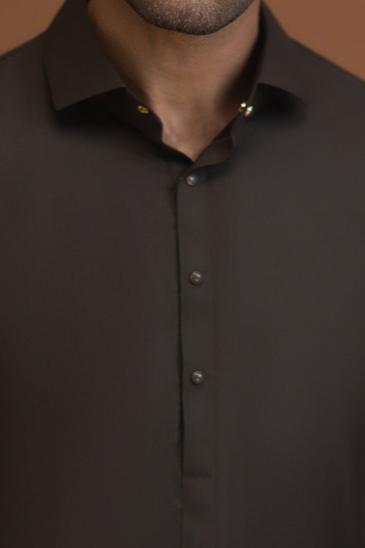 Blended Dark Olive Shalwar Kameez - J. Junaid Jamshed
