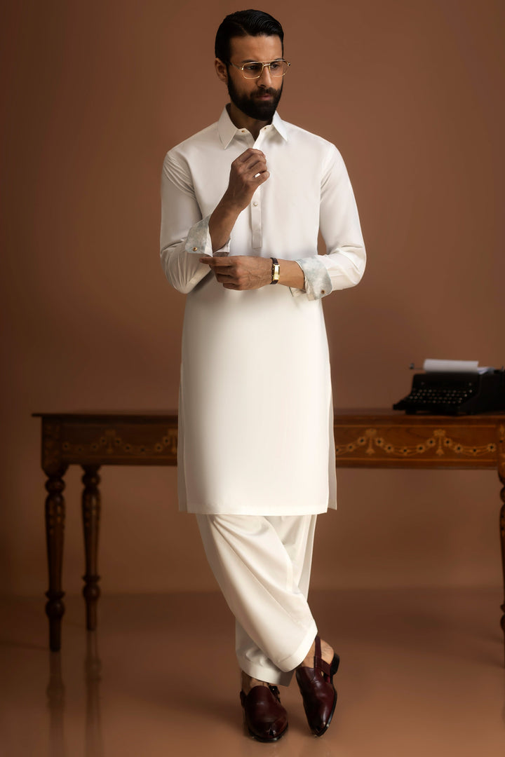 Blended Optical White Shalwar Kameez - J. Junaid Jamshed