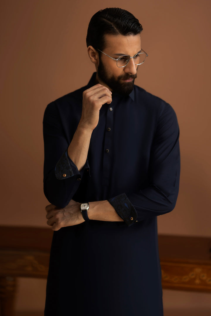 Blended Blue Black Shalwar Kameez - J. Junaid Jamshed