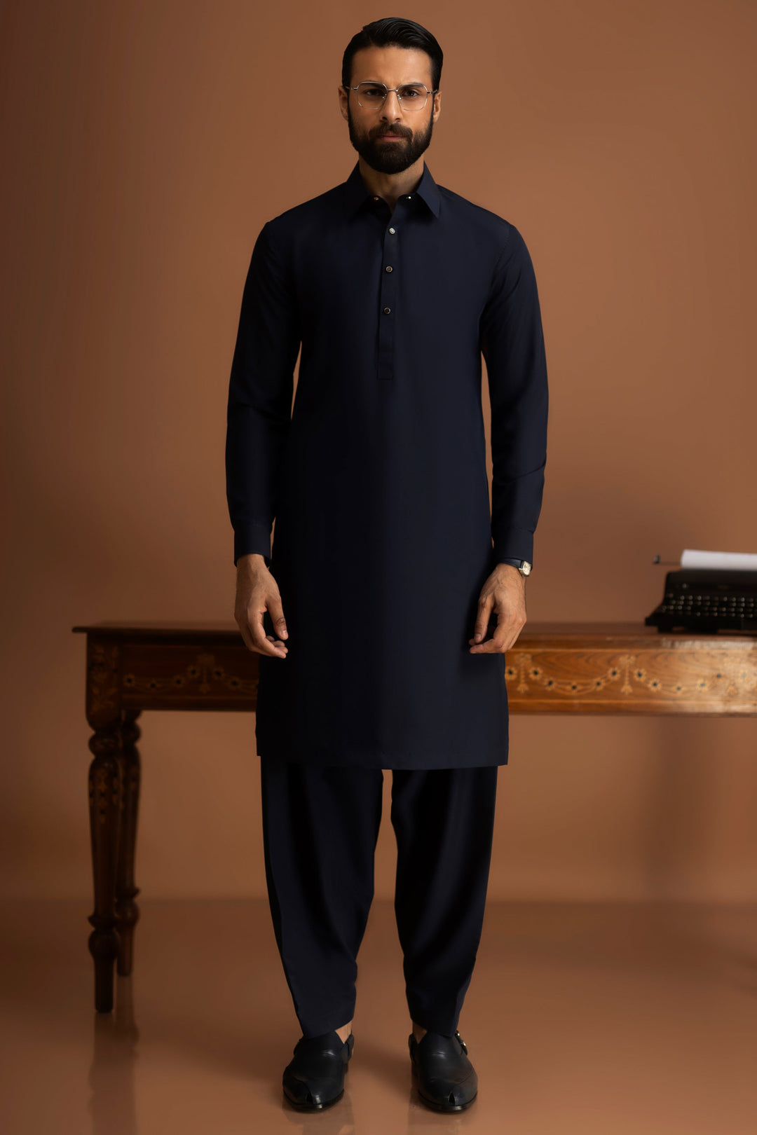 Blended Blue Black Shalwar Kameez - J. Junaid Jamshed
