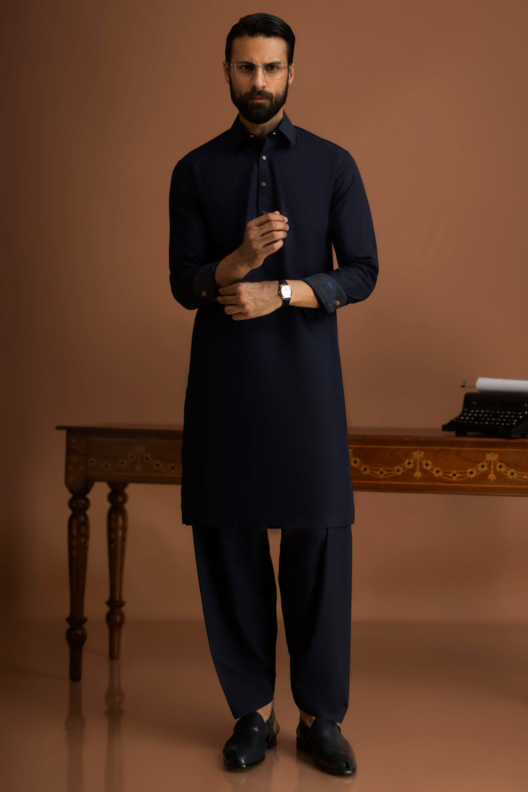 Blended Blue Black Shalwar Kameez - J. Junaid Jamshed