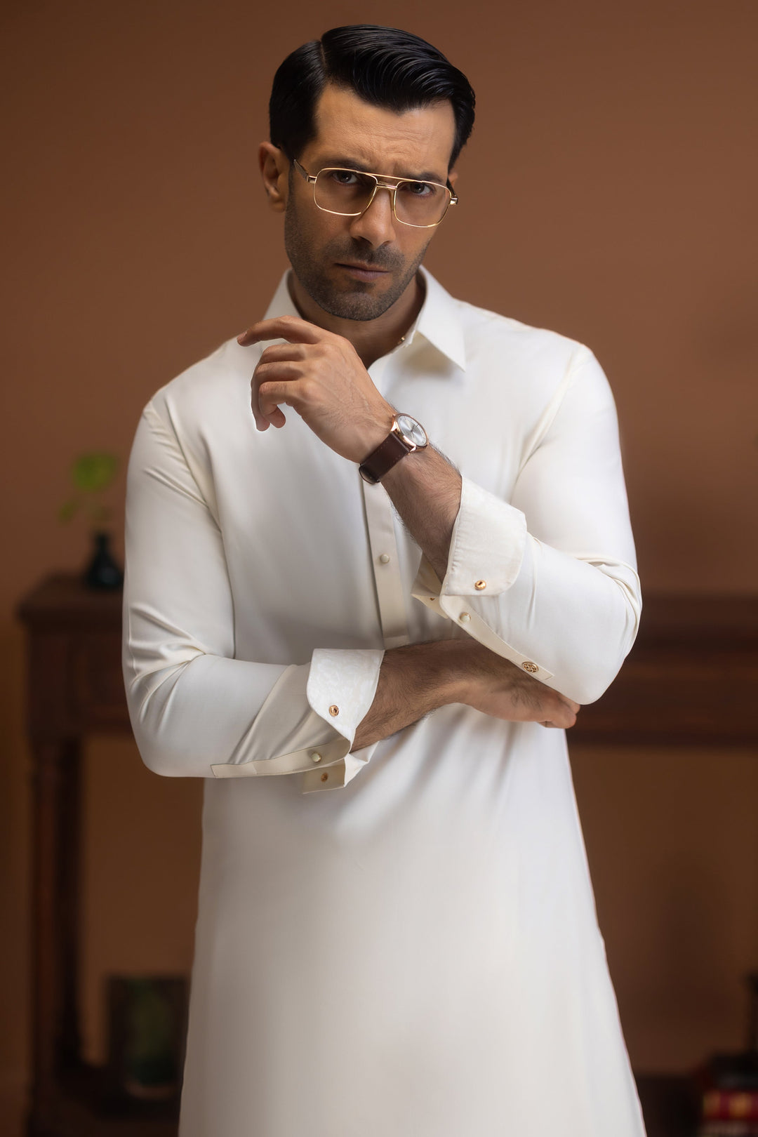 Blended Cream Shalwar Kameez - J. Junaid Jamshed
