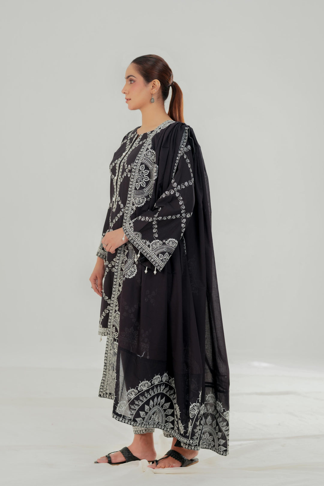 Charcoal Charm - Cross Stitch Embroidered Lawn Stitched