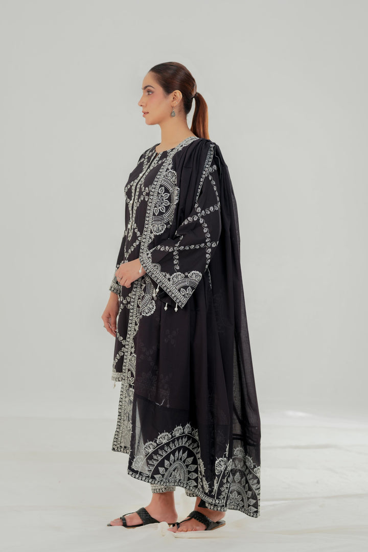 Charcoal Charm - Cross Stitch Embroidered Lawn Stitched
