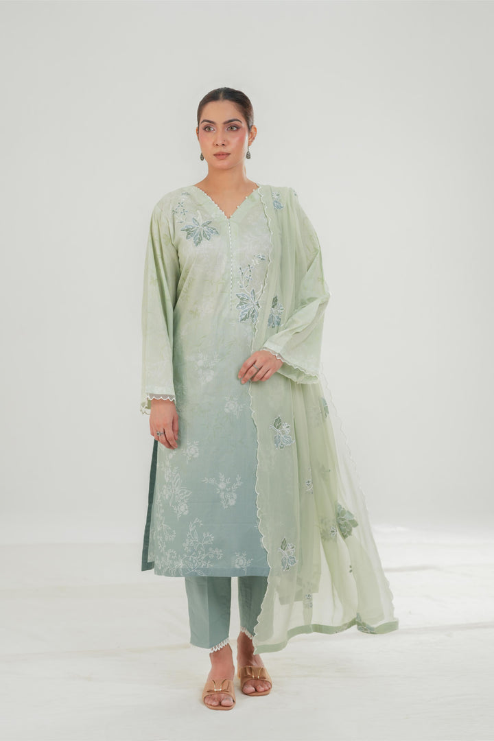 Cloud Green - Cross Stitch Embroidered Lawn Stitched