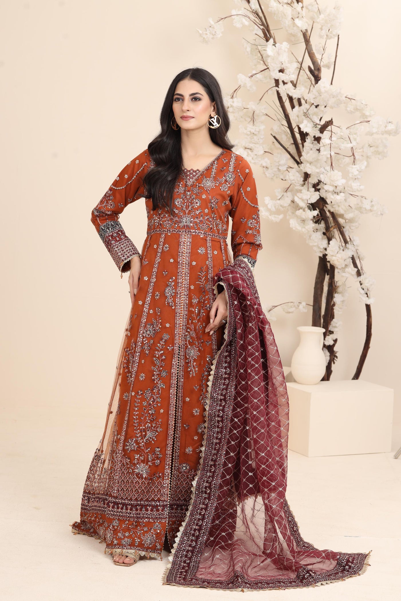 Crimson Allure - Farasha Lumiere Formal Stitched