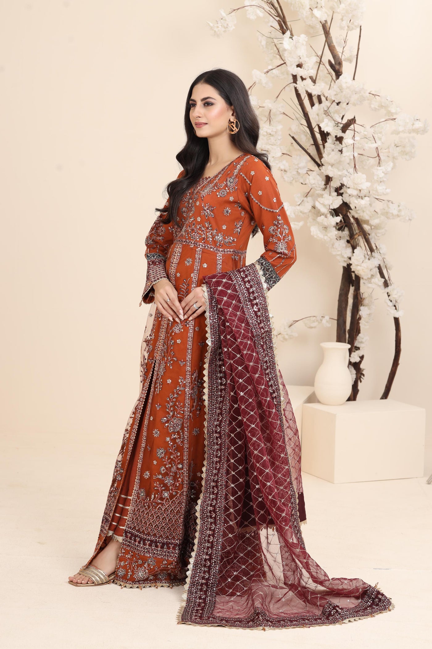 Crimson Allure - Farasha Lumiere Formal Stitched