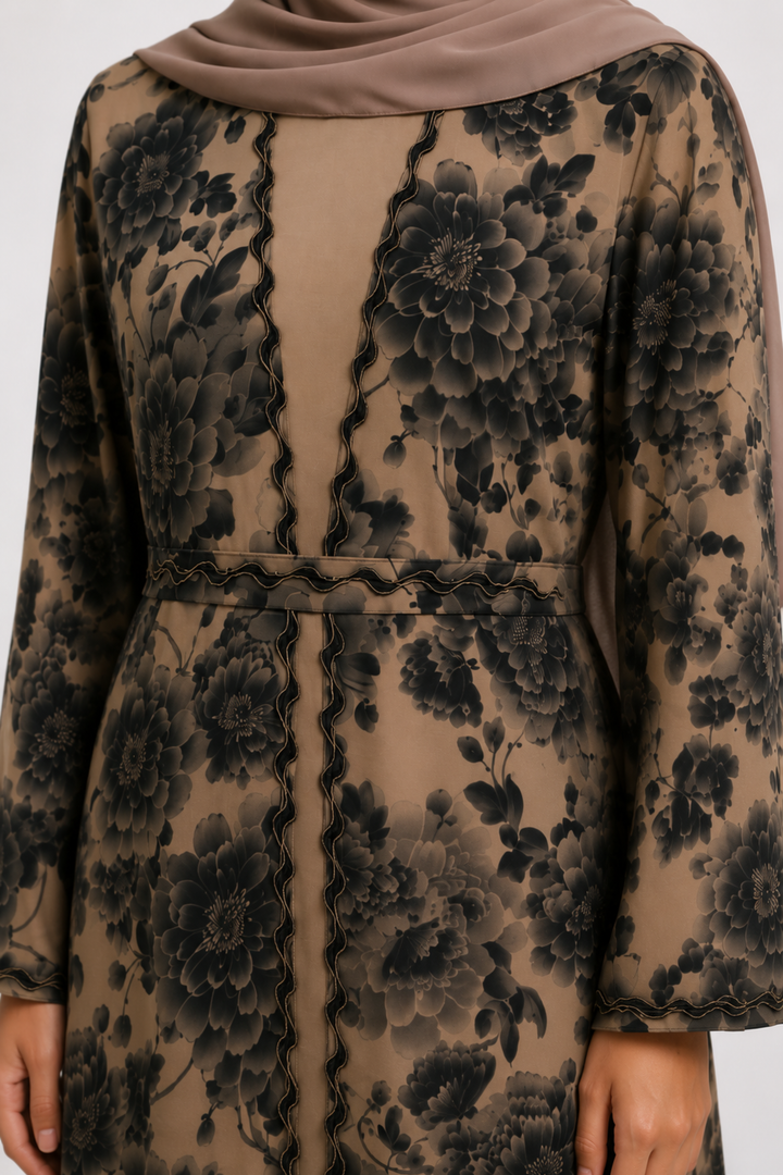 Monochrome Bloom Abaya