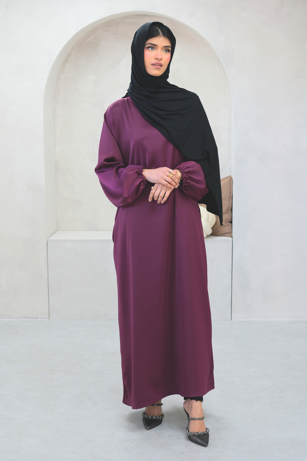 Elyra Plum Veil Dress