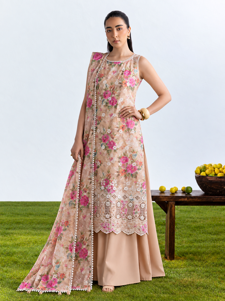 Printed Lawn Peach Unstitched Suit - Gul Ahmed