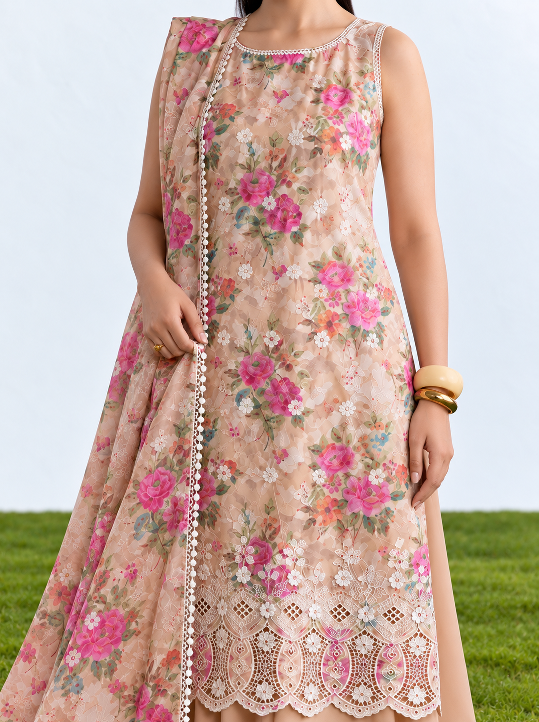 Printed Lawn Peach Unstitched Suit - Gul Ahmed