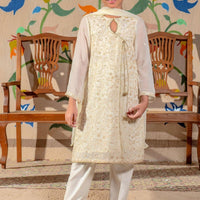 Chiffon Embroidered Off White Stitched Suit - Ochre