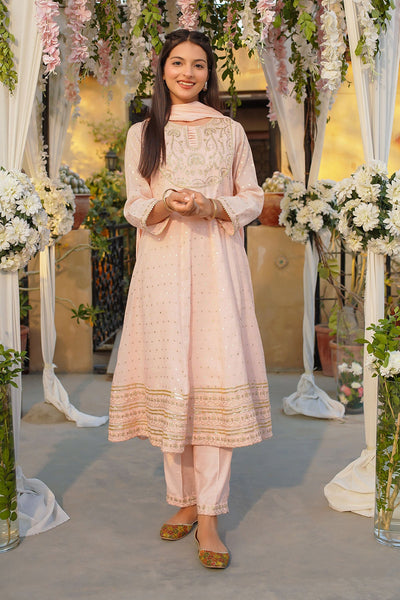 Slub Manar Embroidered Pink Stitched Suit - Ochre
