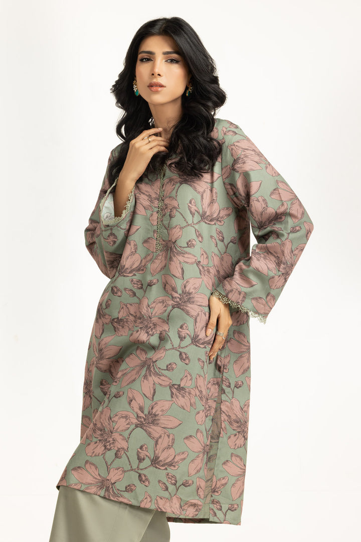 Cotton Viscose Khaddar Green Stitched Suit - Gul Ahmed