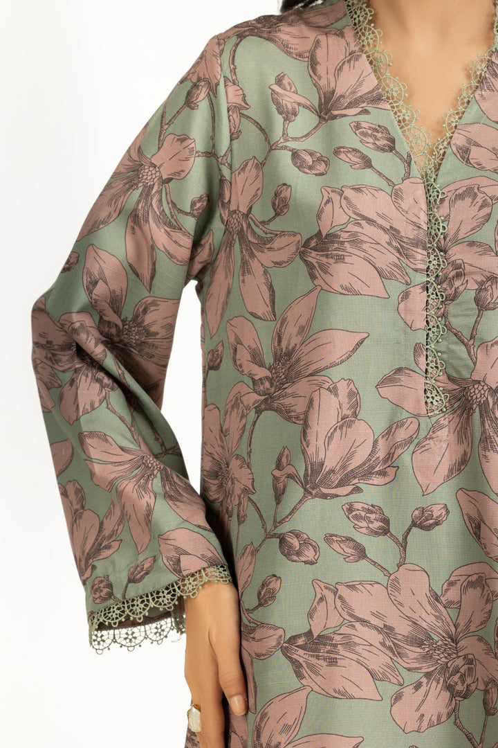 Cotton Viscose Khaddar Green Stitched Suit - Gul Ahmed