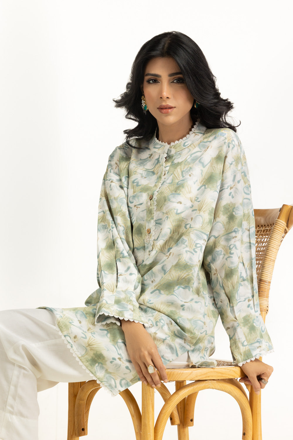 Cotton Viscose Khaddar Green Stitched Suit - Gul Ahmed