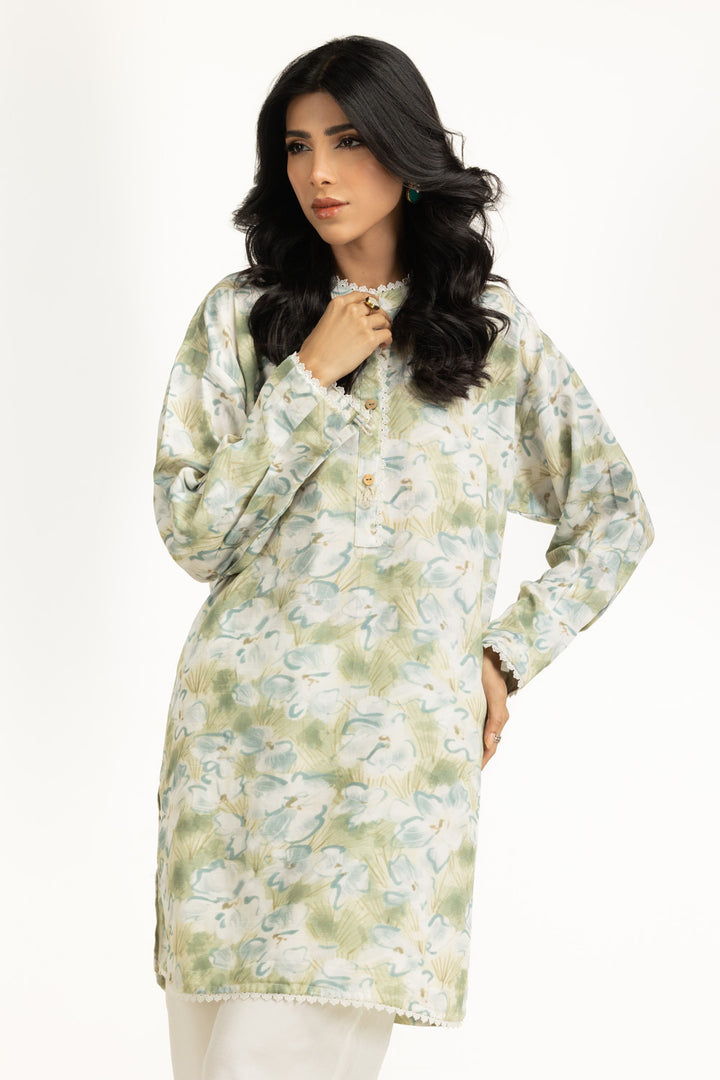 Cotton Viscose Khaddar Green Stitched Suit - Gul Ahmed